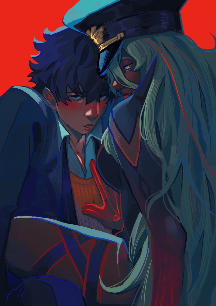 1boy, 1girl, absurdres, ai_the_somnium_files, ai_the_somnium_files:_nirvana_initiative, alisyons, blonde_hair, blush