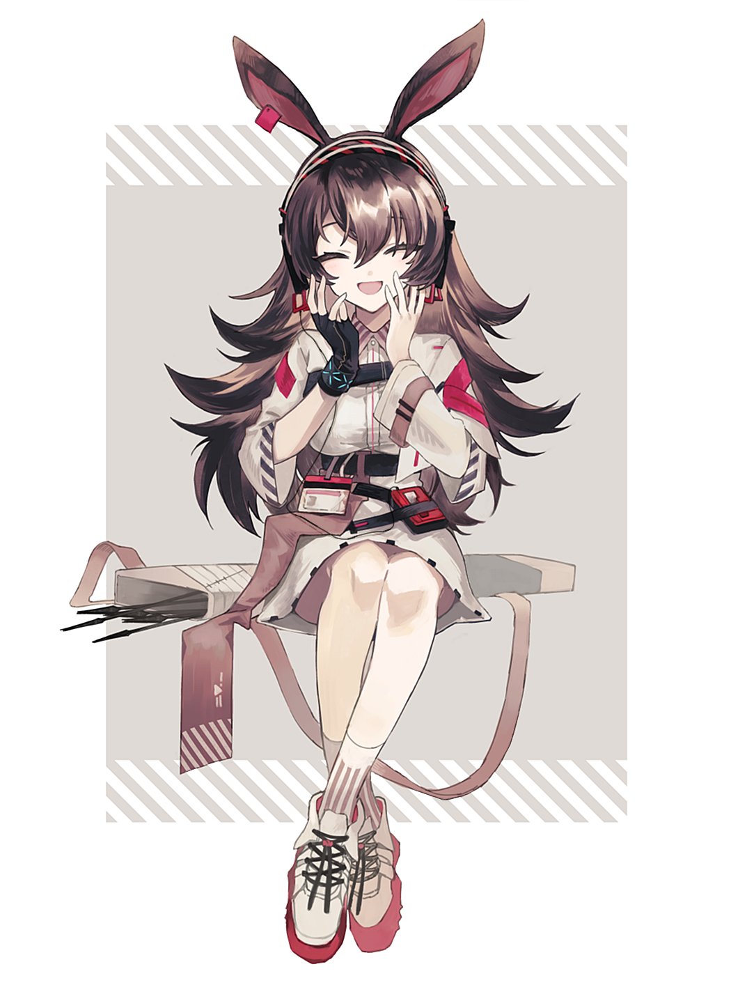 1girl, animal_ears, april_(arknights), archery_shooting_glove, arknights, arrow_(projectile), black_gloves, breasts