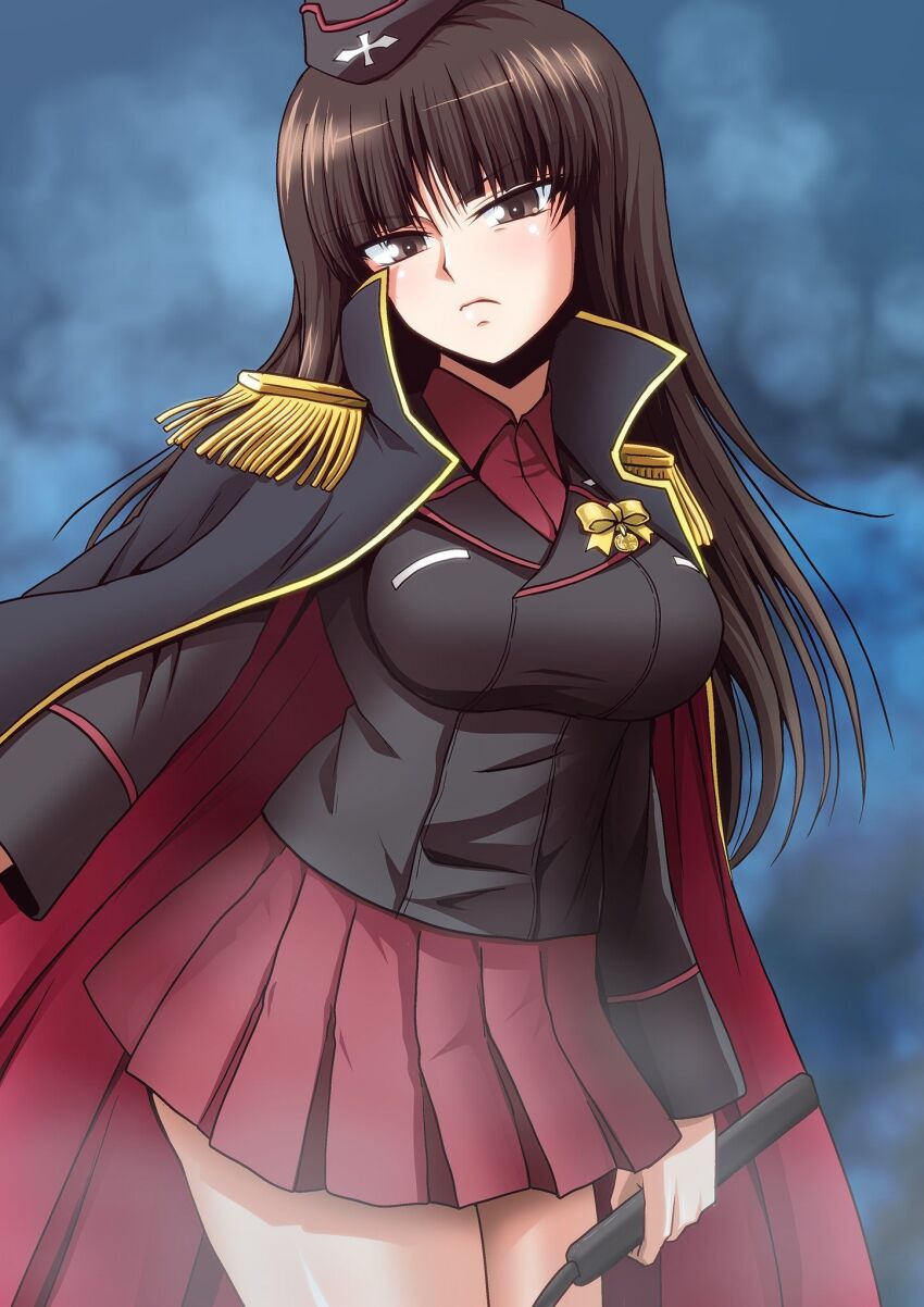 1girl, alternate_costume, black_coat, black_eyes, black_hair, black_hat, black_jacket, blunt_bangs