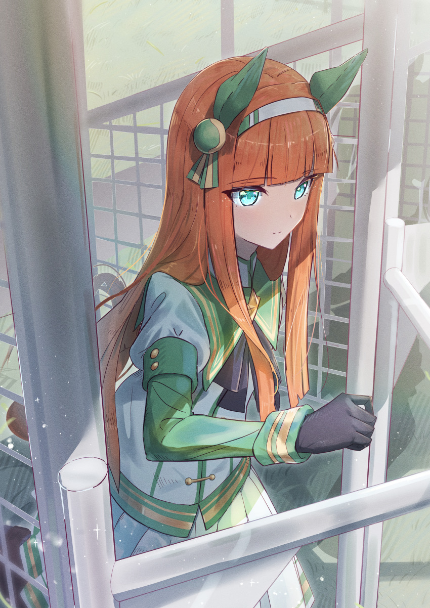 1girl, absurdres, animal_ears, aqua_eyes, black_gloves, black_ribbon, closed_mouth, commentary_request