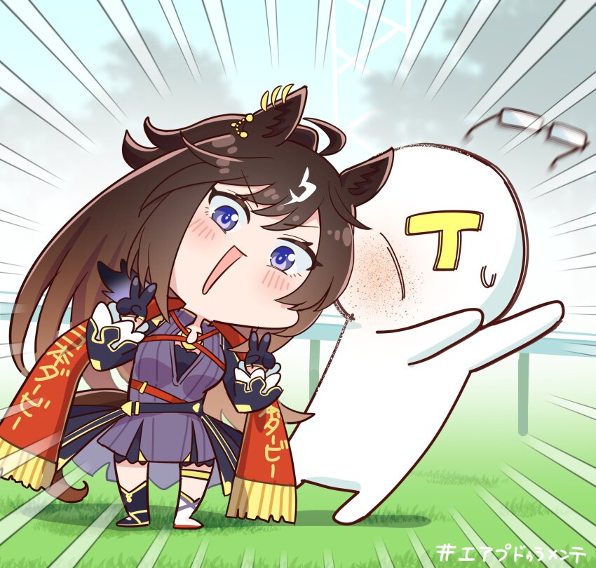 1girl, 1other, ahoge, allitell, animal_ears, asymmetrical_footwear, black_dress, black_footwear