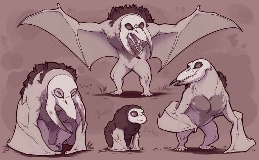 baboon_hawk_(lethal_company), baby_animal, bird, chick, closed_eyes, closed_mouth, drawotion, english_text