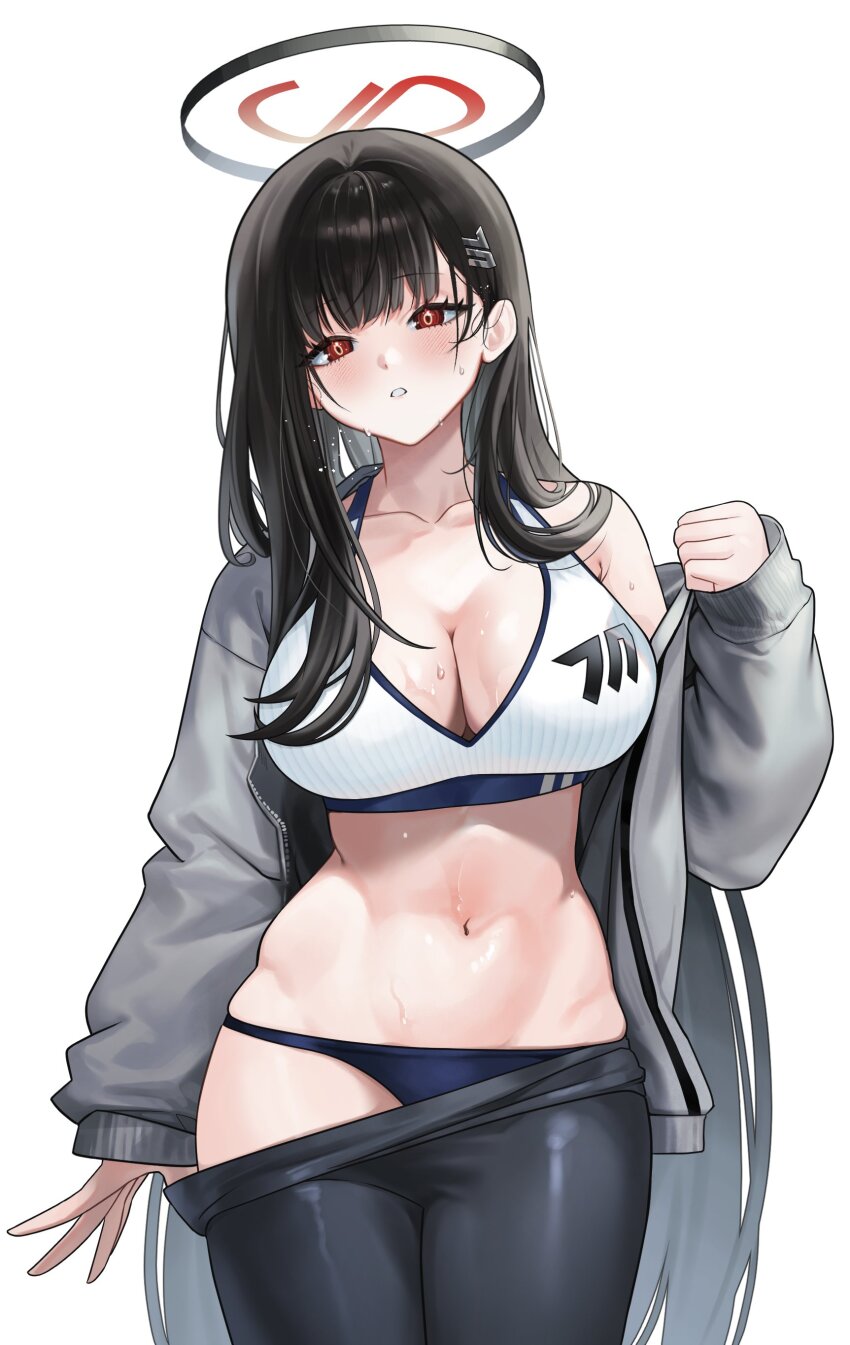1girl, absurdres, alternate_costume, black_hair, blue_archive, blush, breasts, cleavage
