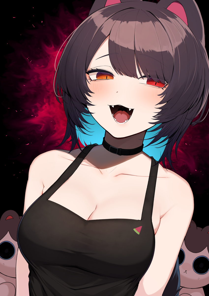 1girl, :3, absurdres, animal_ears, ban_(inui_toko), bare_shoulders, black_collar, black_tank_top