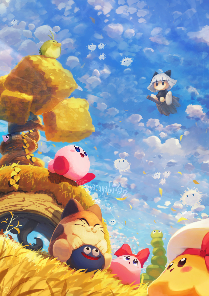 :3, :d, ^_^, absurdres, apolo_(kirby), artist_name, autumn, autumn_leaves