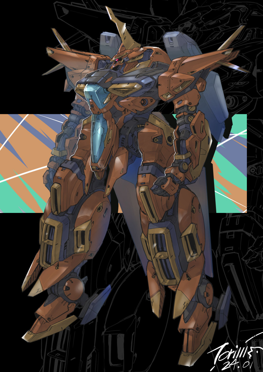 absurdres, arms_at_sides, bawoo, clenched_hands, dated, full_body, gundam, gundam_zz