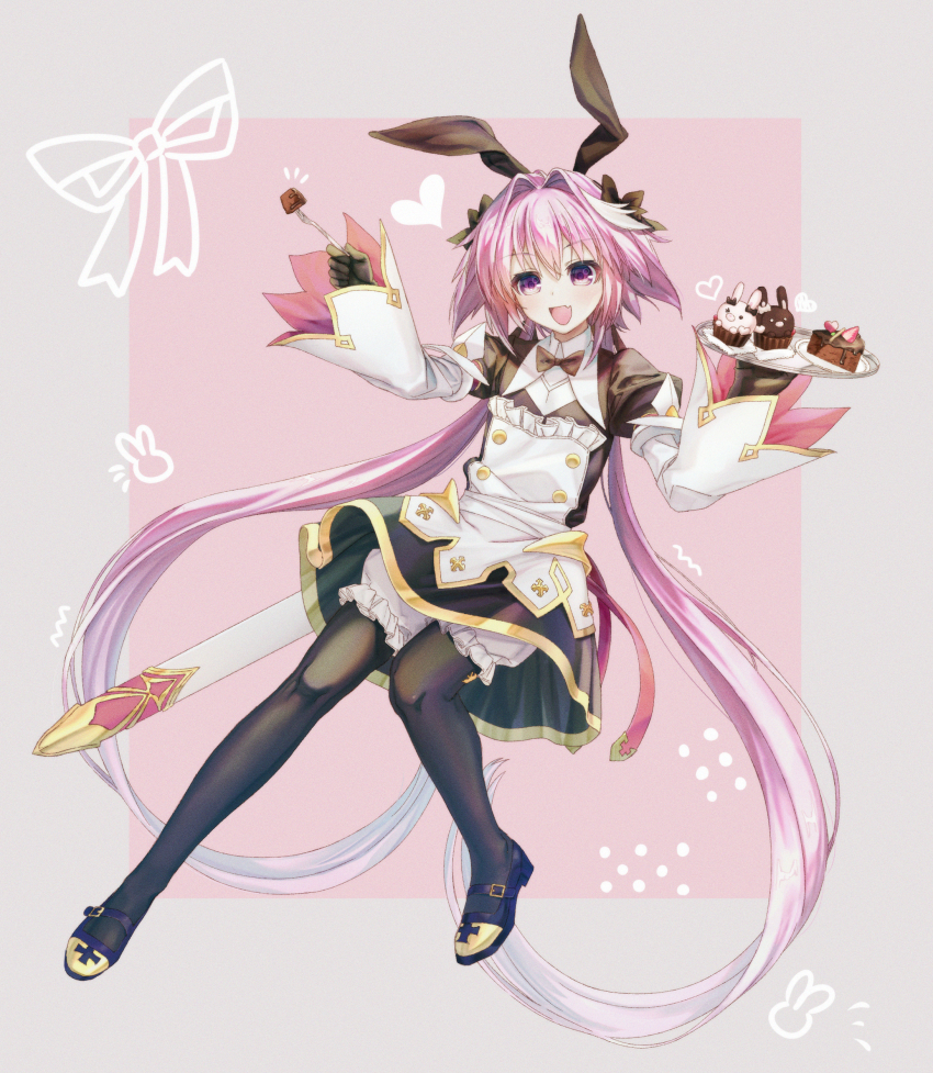 1boy, absurdres, animal-themed_food, animal_ears, astolfo_(fate), astolfo_(saber)_(fate), black_bow, black_bowtie