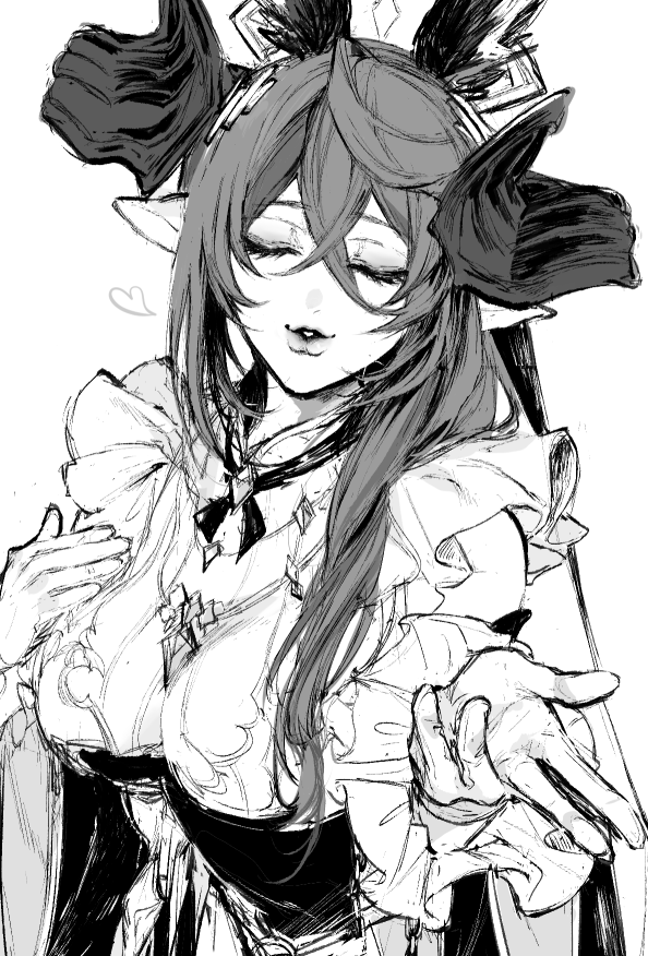 1girl, breasts, closed_eyes, commentary, dress, facing_viewer, galleon_(granblue_fantasy), granblue_fantasy