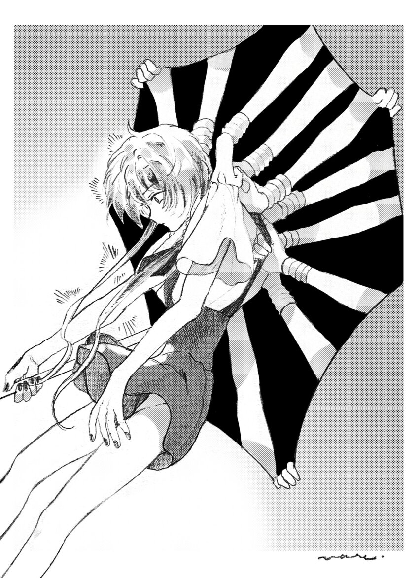 1other, androgynous, border, bracelet, collared_shirt, commentary, expressionless, feet_out_of_frame