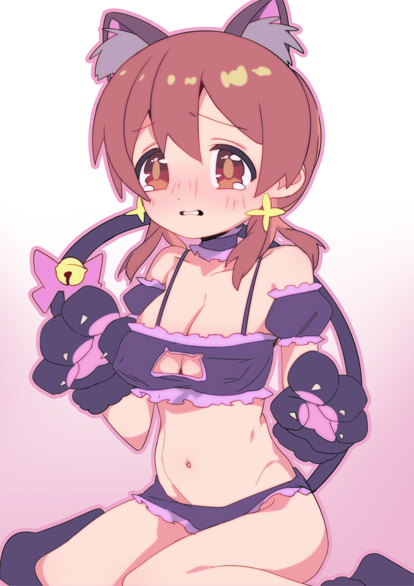 1girl, absurdres, animal_ear_fluff, animal_ears, animal_hands, bare_legs, bare_shoulders, bell