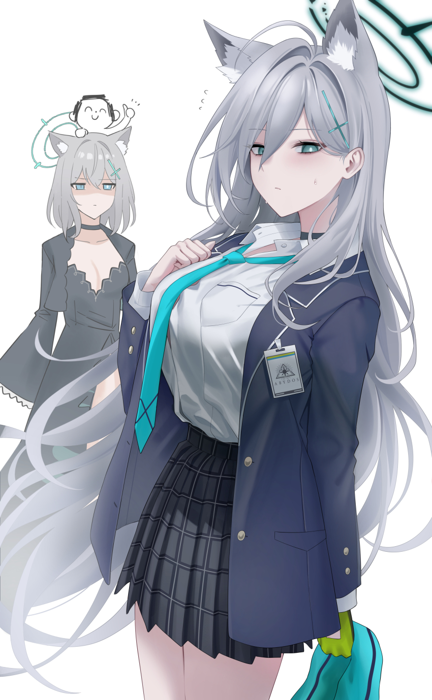 1boy, 2girls, absurdres, ahoge, animal_ear_fluff, animal_ears, black_choker, black_dress