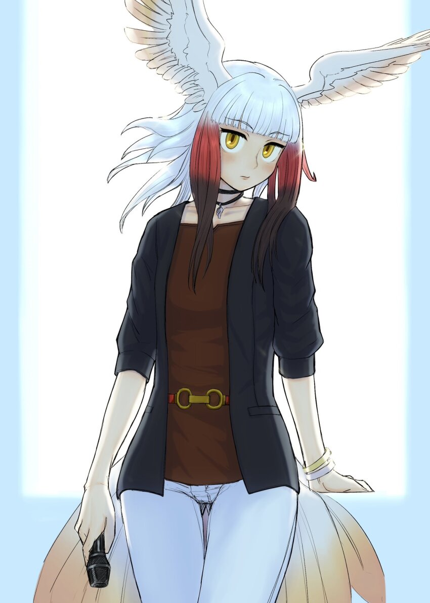 1girl, alternate_costume, aotsuki_tsutome, bird_girl, bird_tail, bird_wings, black_choker, black_hair