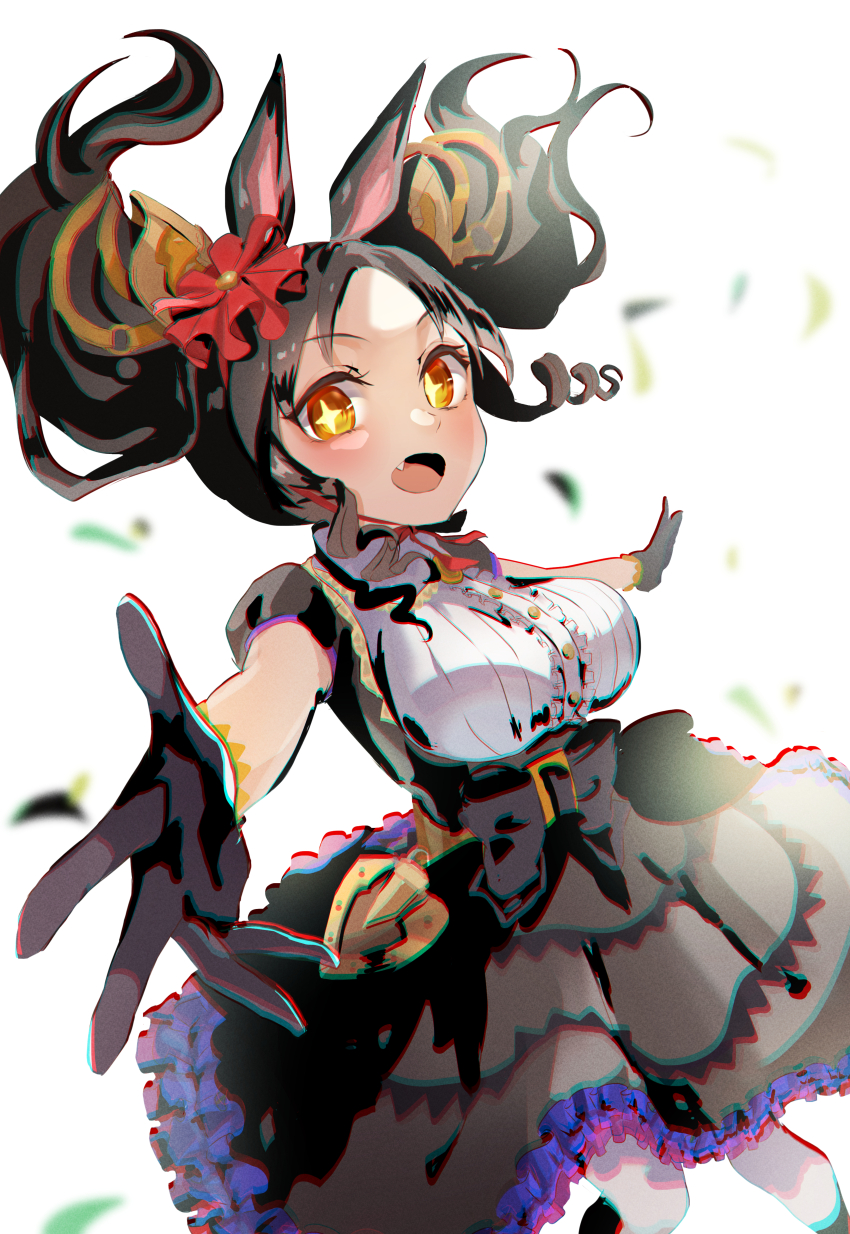 +_+, 1girl, absurdres, animal_ears, black_gloves, black_hair, blush, breasts