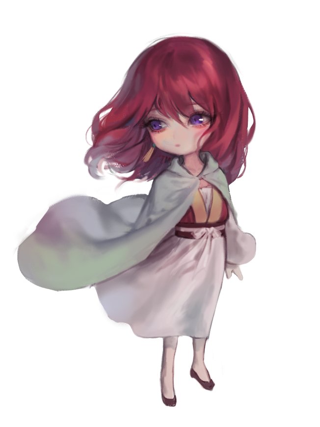 1girl, akatsuki_no_yona, bad_id, bad_twitter_id, belt, cape, chibi, commentary_request