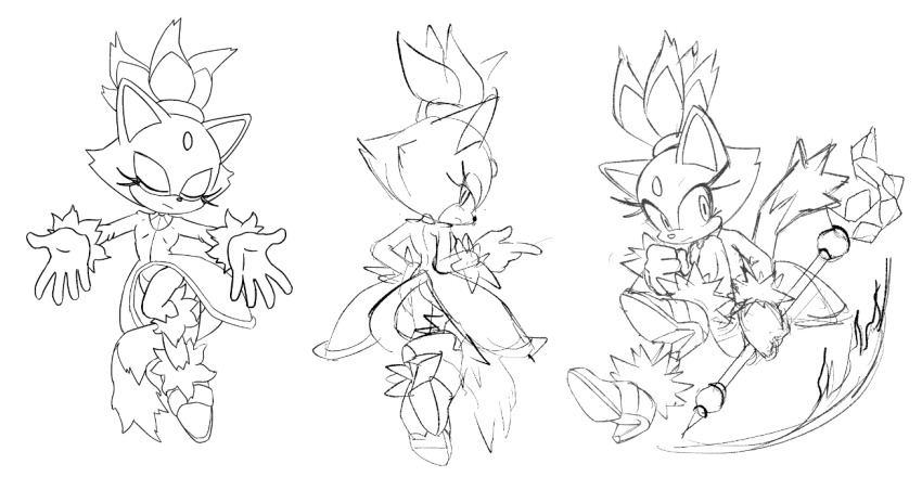 1girl, animal_ears, blaze_the_cat, cat_ears, cat_girl, cat_tail, closed_eyes, forehead_jewel