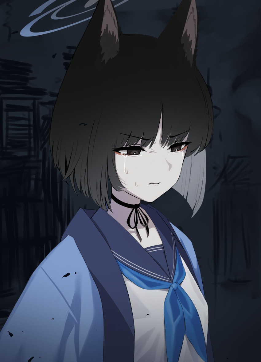 1girl, absurdres, animal_ear_fluff, animal_ears, black_choker, black_eyes, black_hair, blue_archive