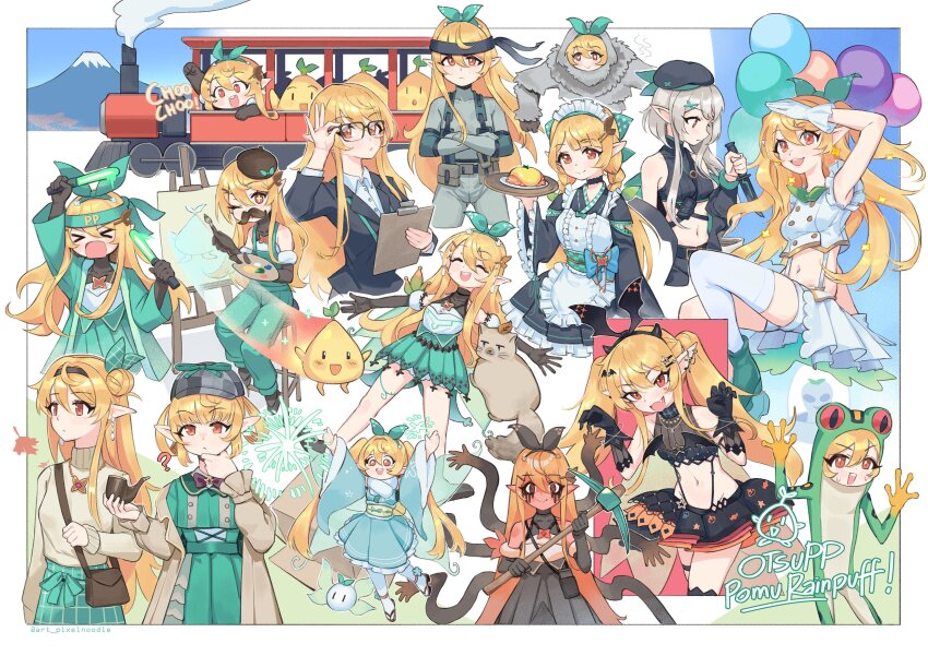 >_<, 1girl, absurdres, animal_costume, aqua_bow, aqua_dress, aqua_hairband, aqua_headband