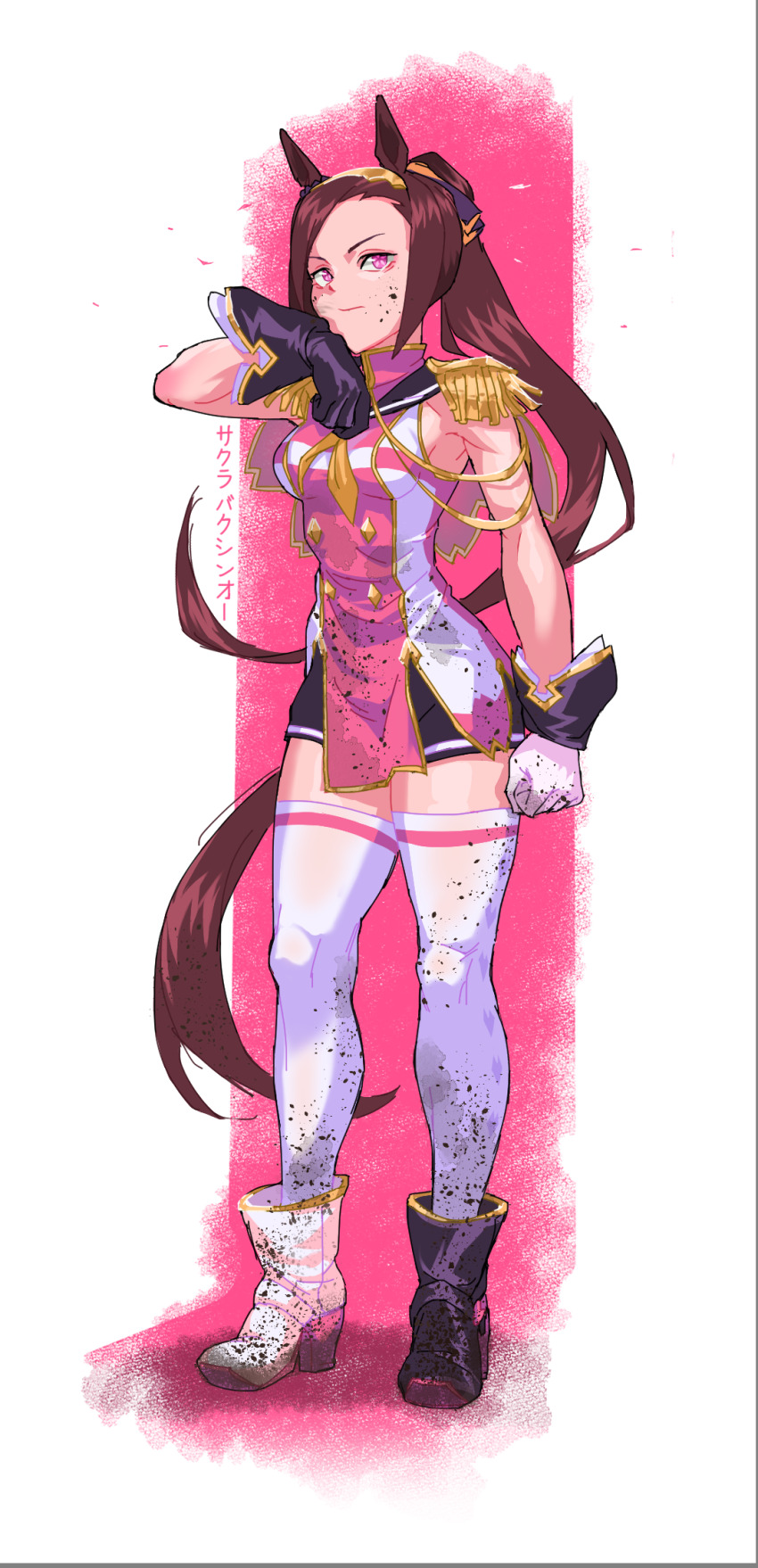 1girl, ^_^, animal_ears, asymmetrical_footwear, asymmetrical_gloves, black_footwear, black_gloves, black_shorts