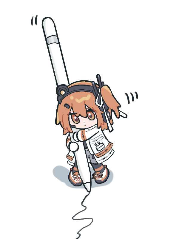 1girl, a.i._voice, adachi_rei, apple_pencil, black_pantyhose, black_shirt, chibi, closed_mouth