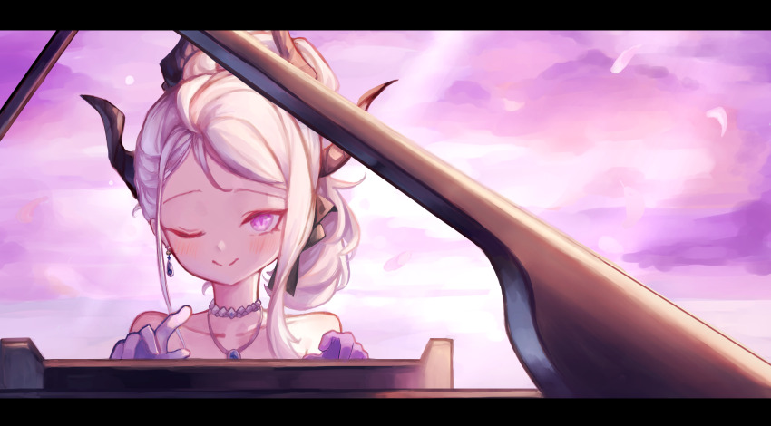 1girl, black_horns, blue_archive, blush, closed_mouth, collarbone, demon_horns, ggangtong