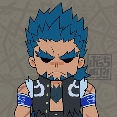 1boy, abs, bara, beard, blue_hair, bucchigiri, chibi, facial_hair