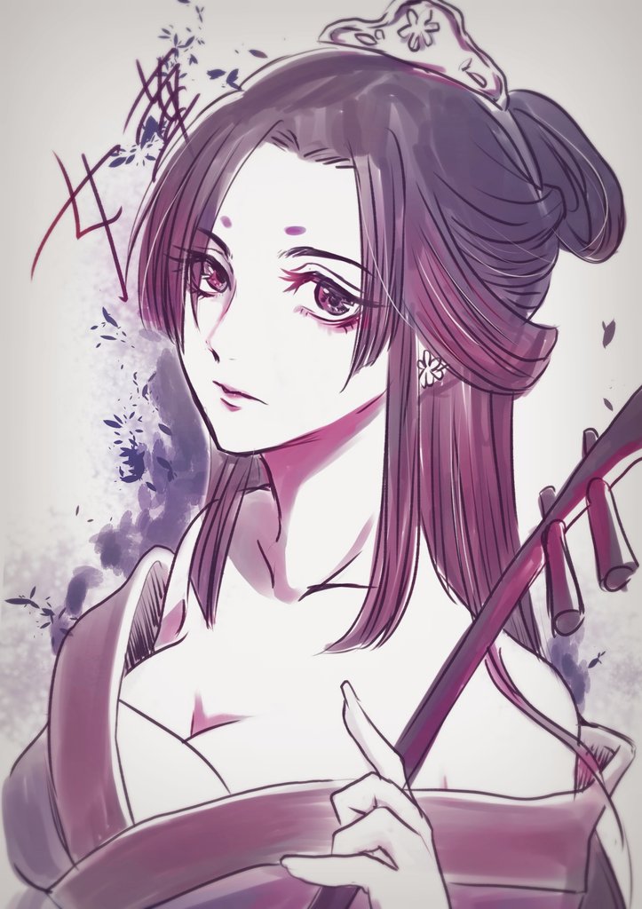 1girl, bare_shoulders, character_name, chinese_clothes, closed_mouth, earrings, eyelashes, flower_earrings