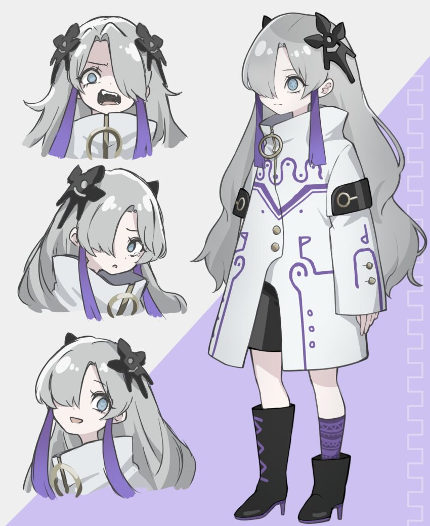 1girl, :o, alternate_hairstyle, arms_at_sides, asymmetrical_footwear, black_footwear, black_shorts, boots