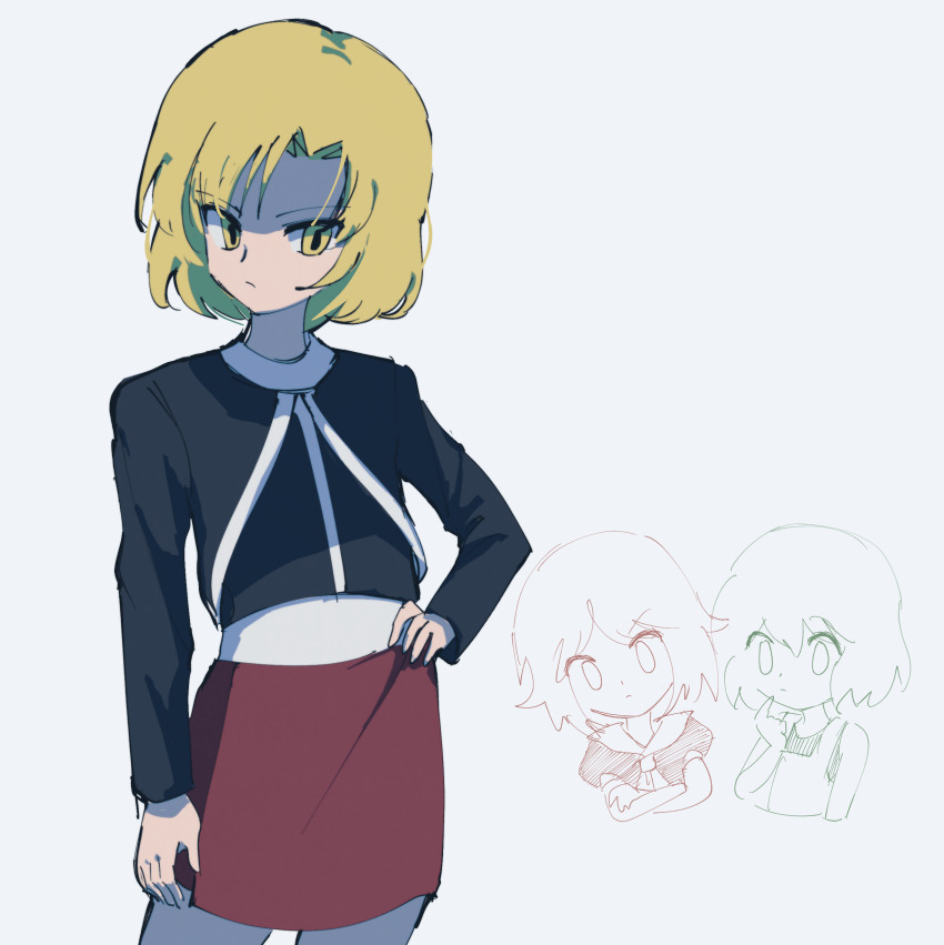 3others, absurdres, androgynous, atoymk, black_shirt, blonde_customer_(book_of_the_cafe), blonde_hair, book_of_the_cafe