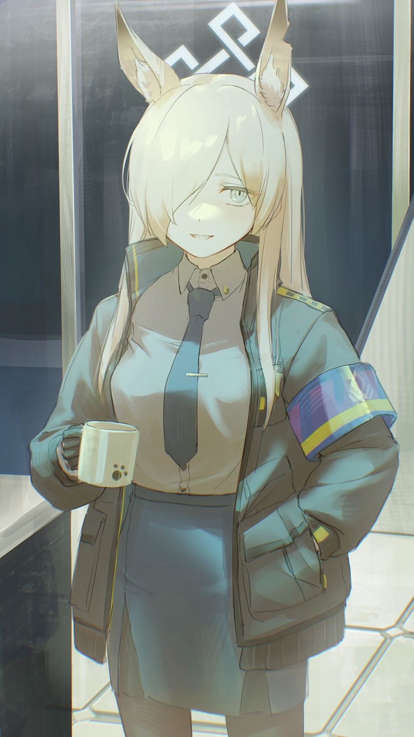 1girl, absurdres, animal_ear_fluff, animal_ears, armband, blonde_hair, blue_archive, blue_armband