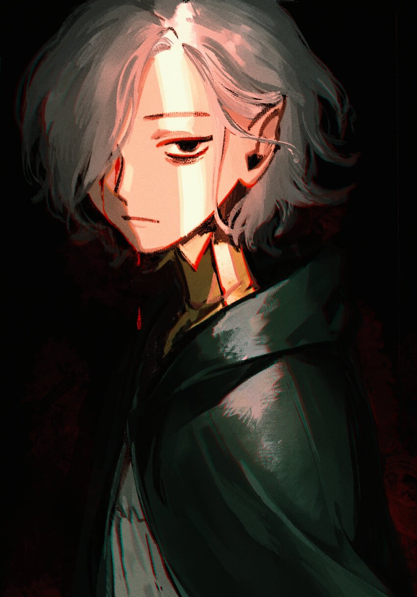 1boy, absurdres, bags_under_eyes, black_background, bleeding, blood, blood_on_face, cloak