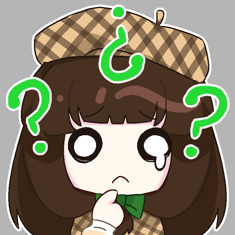 1girl, ?, bow, brown_hair, chibi, chinese_commentary, commentary_request, danganronpa_another
