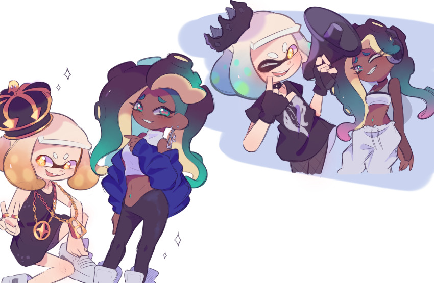 +_+, 2girls, absurdres, aqua_eyes, aqua_hair, black_dress, black_gloves, black_hair