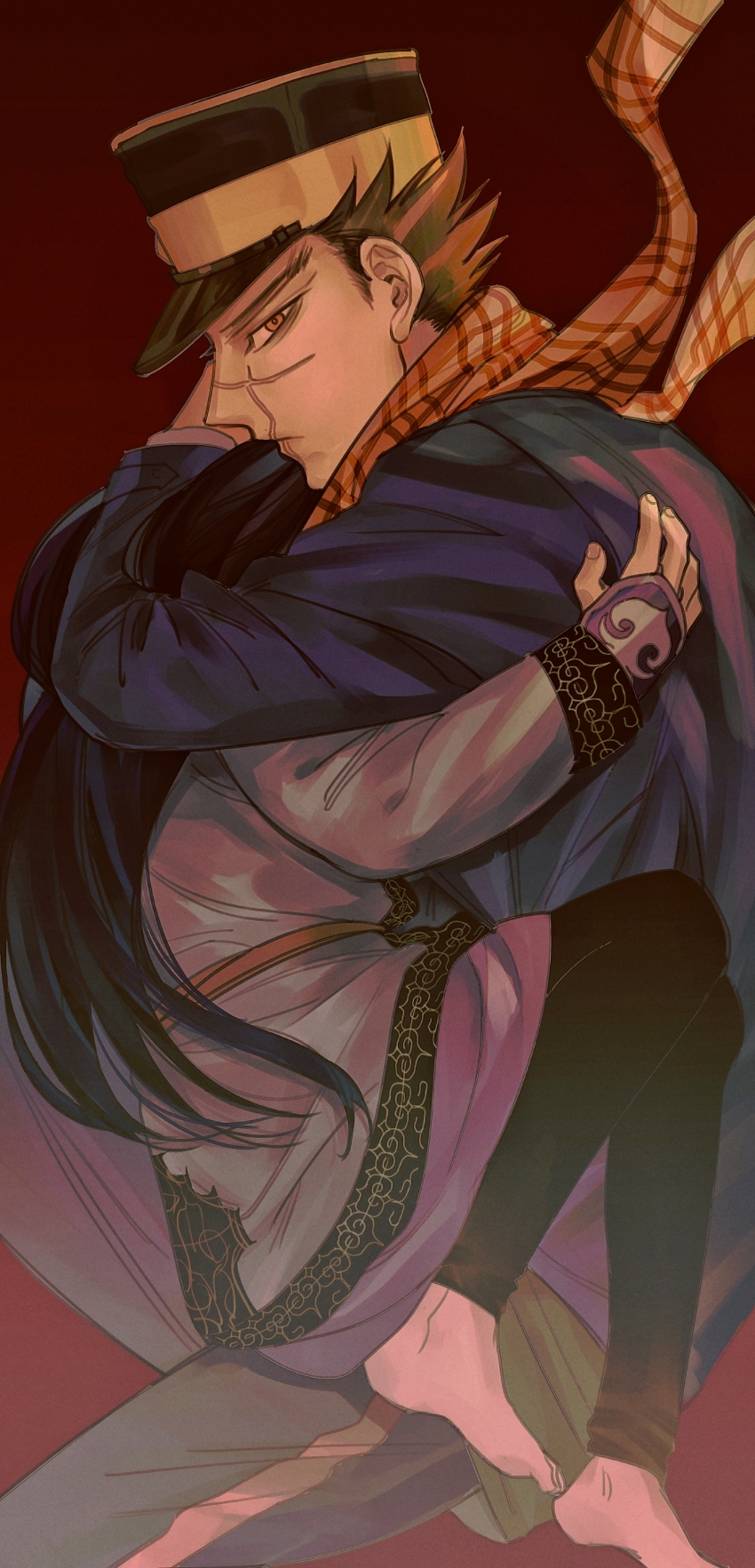 1boy, 1girl, absurdres, ainu, ainu_clothes, asirpa, barefoot, black_hair