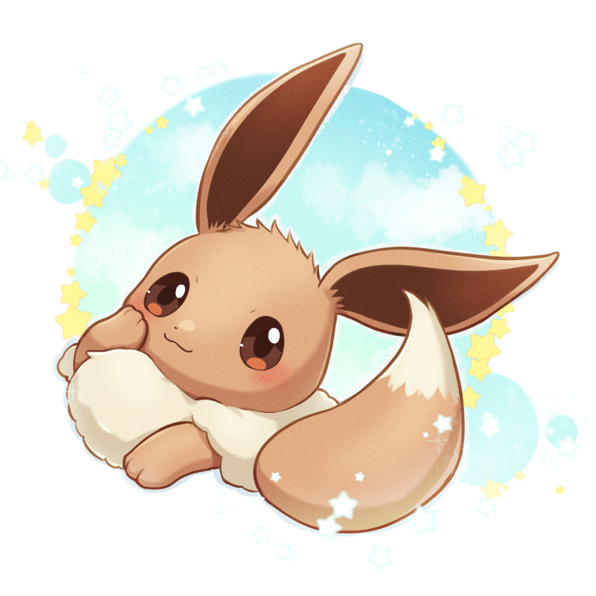 025sakura393, blush, brown_eyes, closed_mouth, commentary_request, eevee, gen_1_pokemon, happy