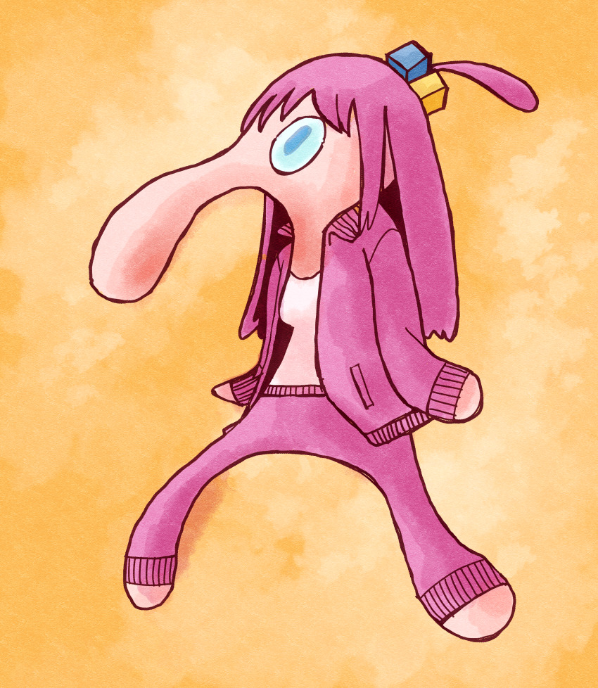 1girl, absurdres, blue_eyes, bocchi_the_rock!, bold_and_brash_(spongebob), cube_hair_ornament, gotoh_hitori, hair_ornament