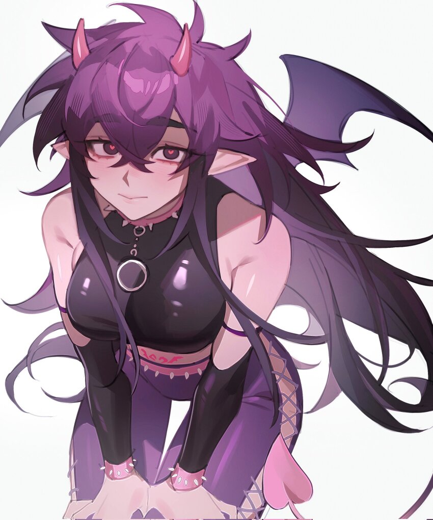 1girl, bracelet, breasts, collar, demon_girl, demon_horns, demon_tail, demon_wings