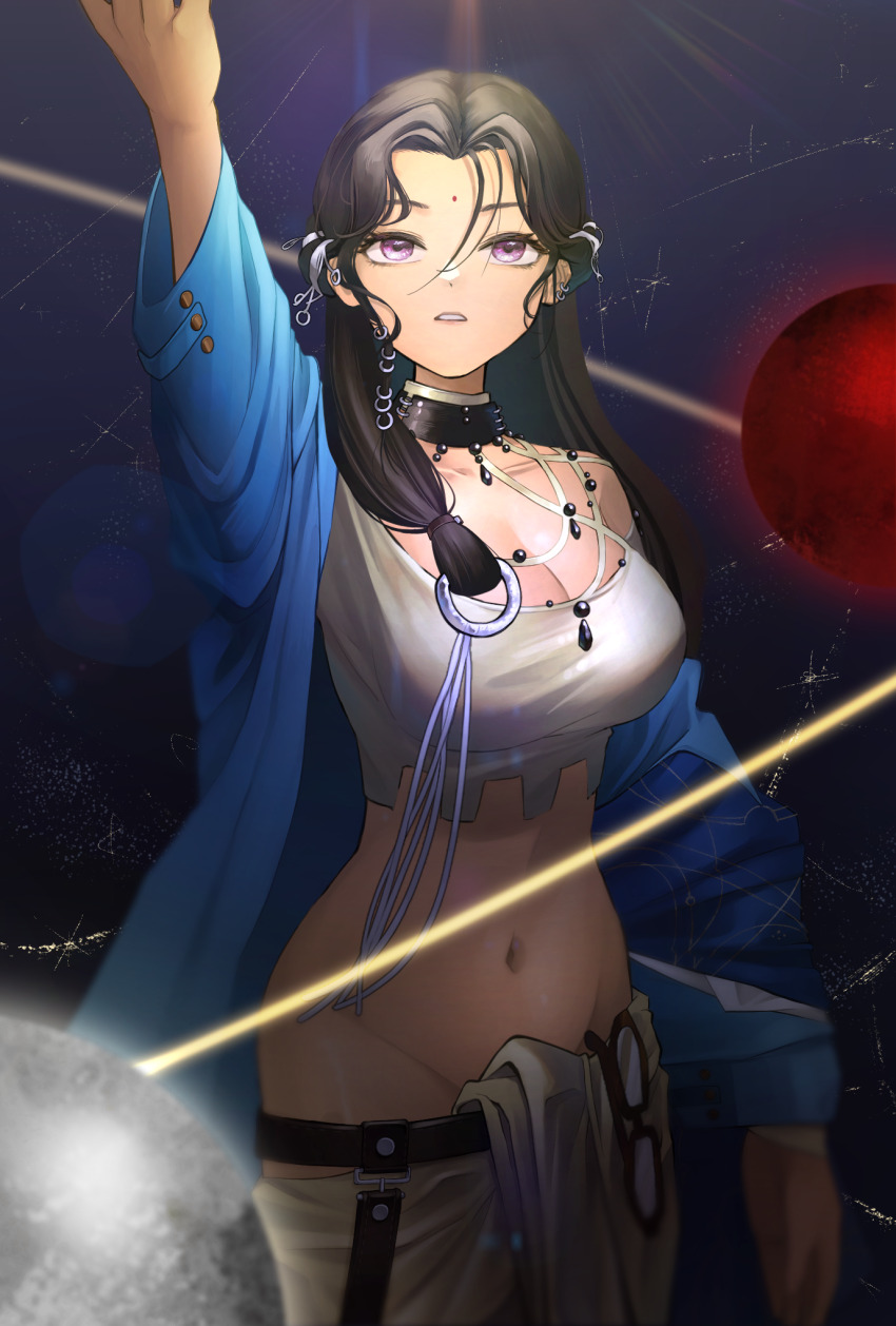 1girl, bindi, breasts, comic_lo, dark-skinned_female, dark_skin, desi, gamcha