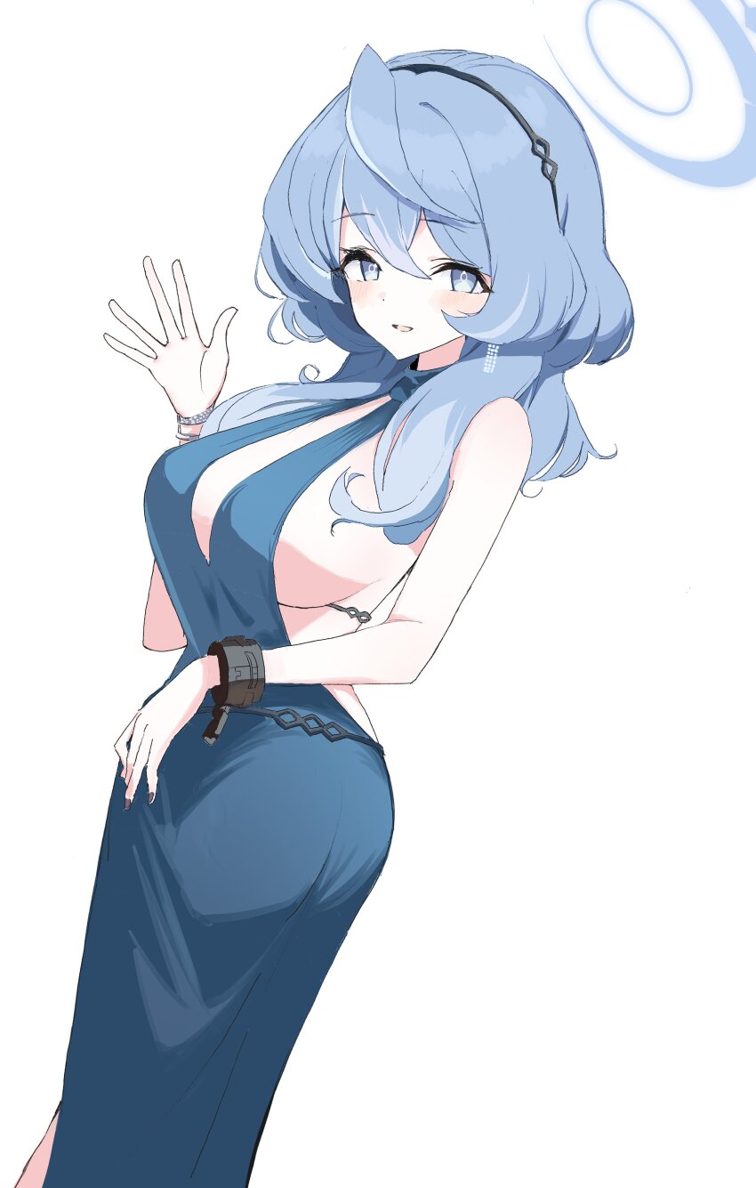 1girl, absurdres, ako_(blue_archive), ako_(dress)_(blue_archive), arimas_ar1, ass, backless_dress, backless_outfit