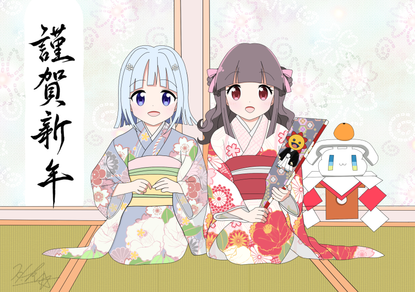 2girls, black_hair, highres, honten-tan, japanese_clothes, kojibou, multiple_girls, sapporo-tan