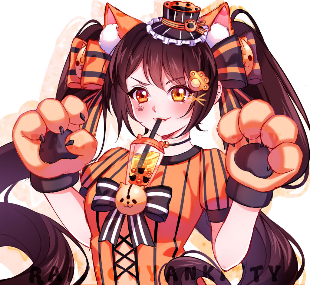 1girl, animal_ear_fluff, animal_ears, animal_hands, bell, black_bow, black_bowtie, black_choker
