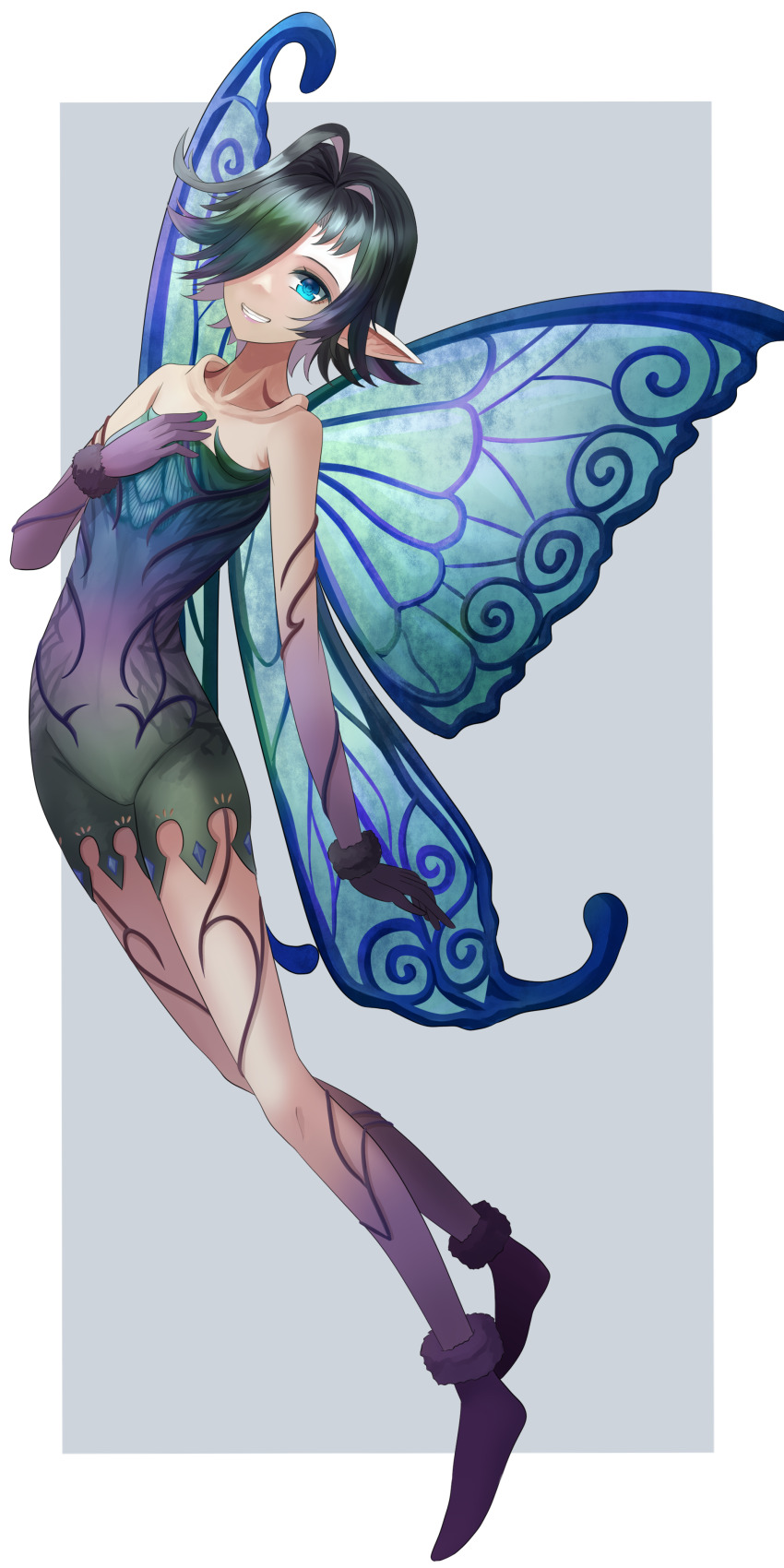 1girl, absurdres, blue_eyes, boots, collarbone, dress, fairy, fairy_wings