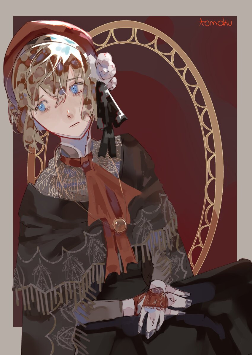 1girl, absurdres, aigis_(persona), android, artist_request, ascot, blonde_hair, bloodborne