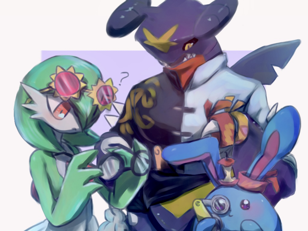 1girl, ?, apple, apple_core, azumarill, black-framed_eyewear, blush, bob_cut