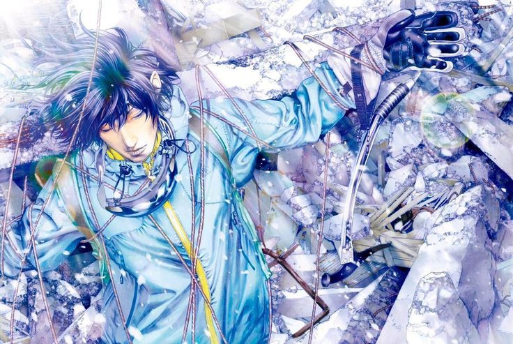 1boy, arms_up, black_gloves, black_hair, blue_jacket, buntarou_mori, closed_eyes, closed_mouth