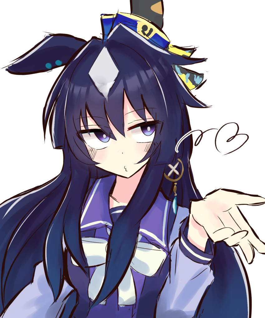 1girl, :3, animal_ears, blowing_kiss, blue_hair, blush, breasts, commentary_request