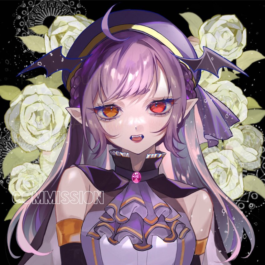 1girl, ahoge, ascot, banbanjiiiiiii, beret, black_cape, cape, commission