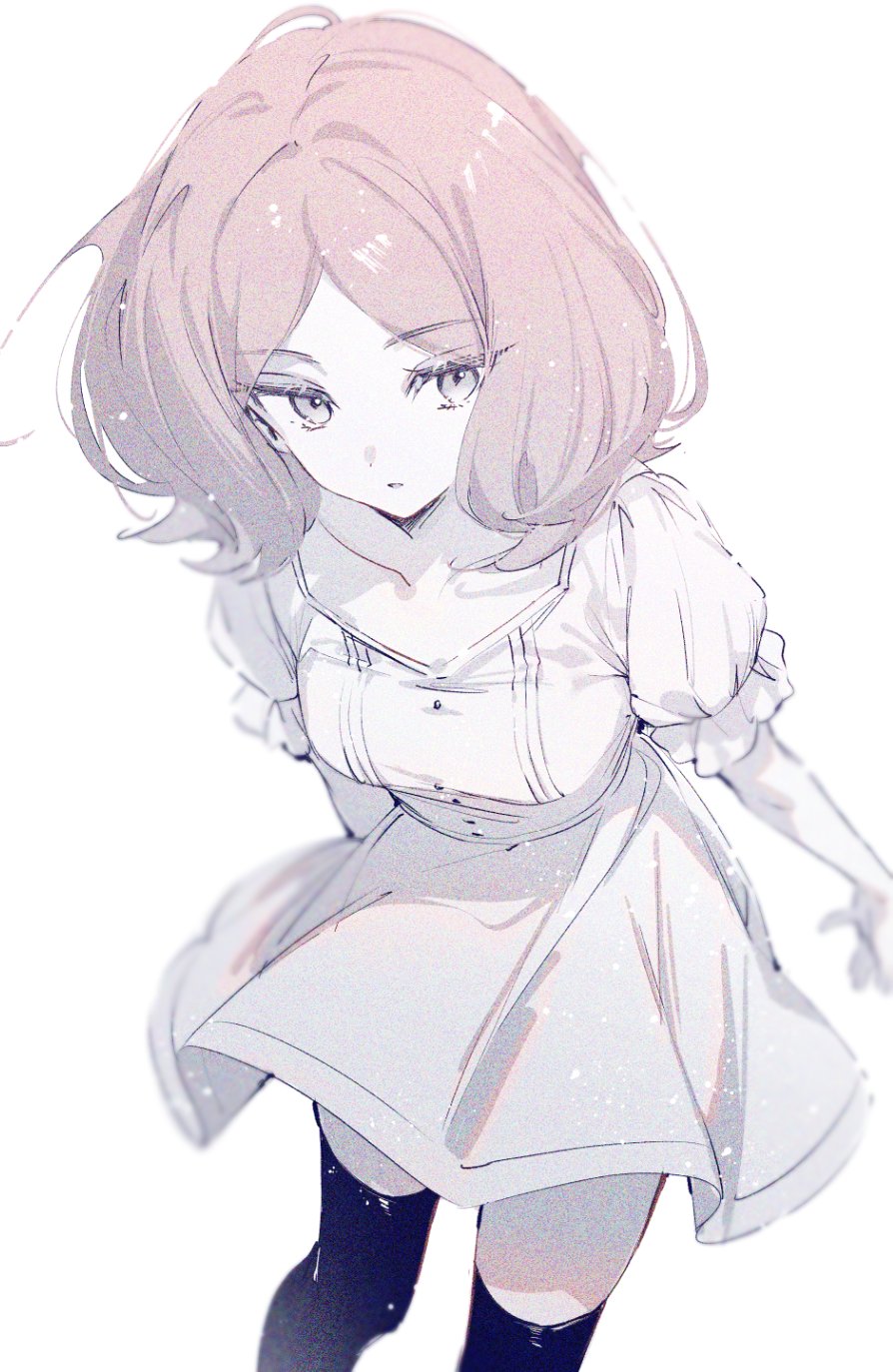 1girl, breasts, collarbone, dress, edel_(sousou_no_frieren), feet_out_of_frame, frilled_sleeves, frills