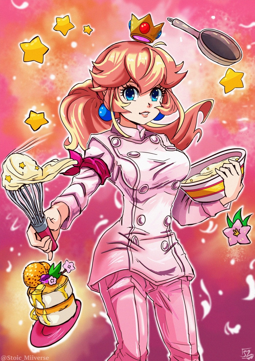 alternate_costume, arm_ribbon, aura, blonde_hair, bowl, breasts, buttons, cake