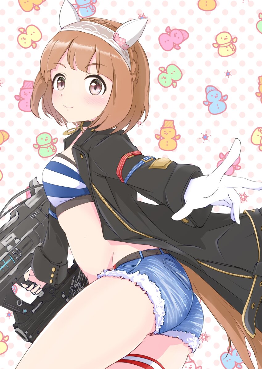 absurdres, animal_ears, ass, belt, braid, breasts, brown_eyes, brown_hair