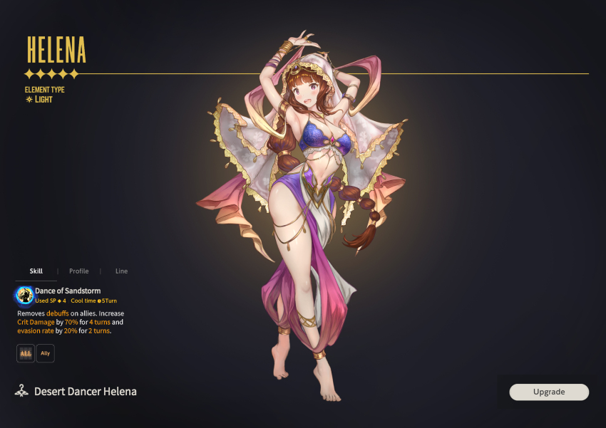 1girl, absurdres, anklet, armlet, arms_up, barefoot, bracelet, breasts